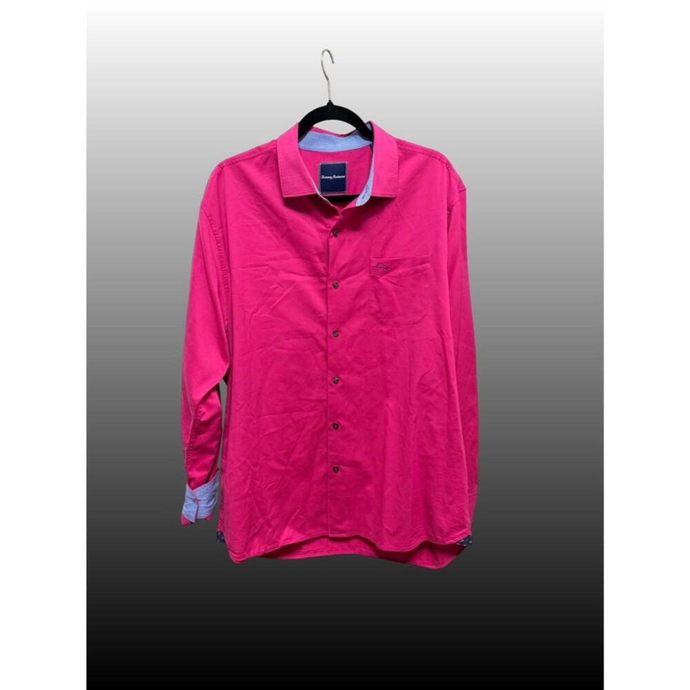 Tommy Bahama Mens LS Button Up Shirt Pink Silk Cotton Blend Sz L Coastal Grandpa